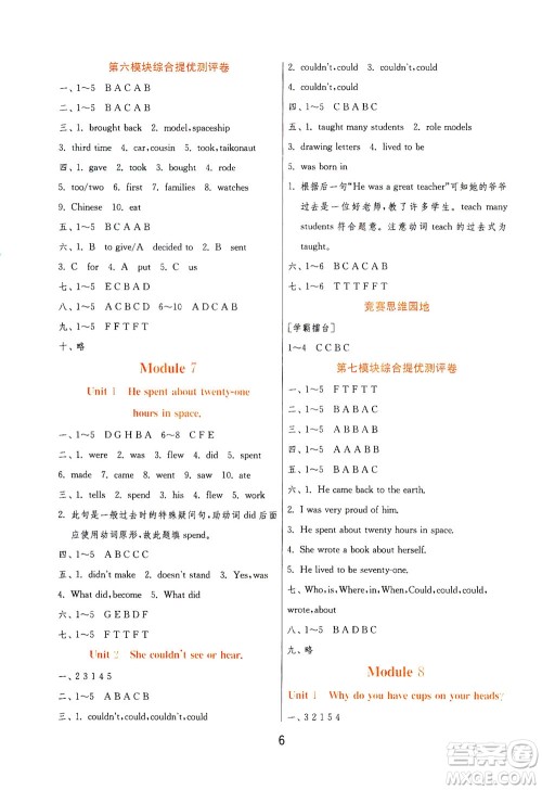 江苏人民出版社2021实验班提优训练六年级英语下册WYS外研版答案