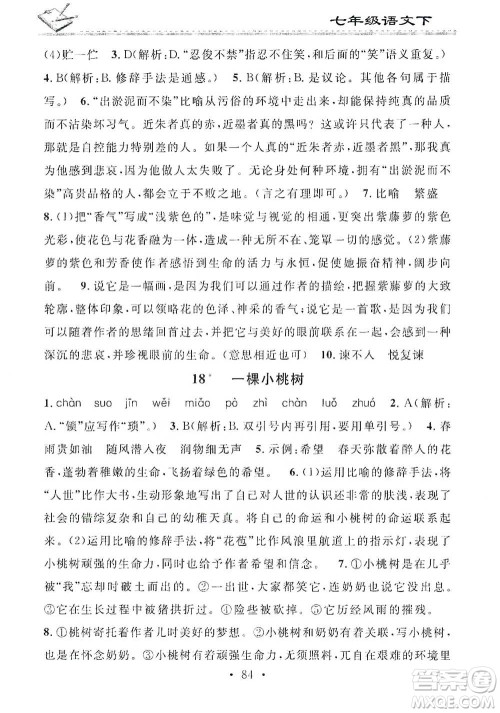 广东经济出版社2021名校课堂小练习七年级下册语文人教版参考答案 广东经济出版社2021名校课堂小练习七年级下册语文人教版参考答案