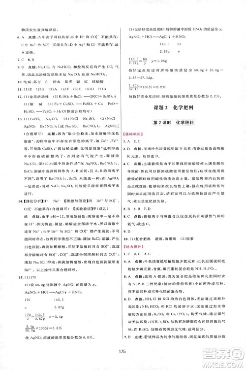 吉林教育出版社2021三维数字课堂化学九年级下册人教版答案