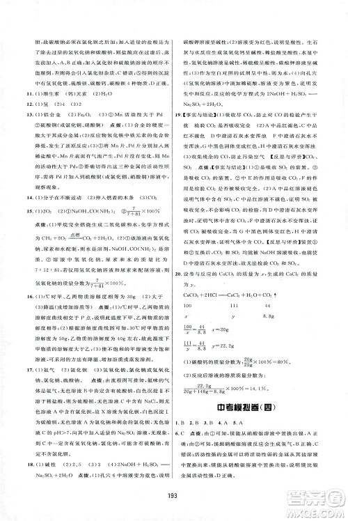 吉林教育出版社2021三维数字课堂化学九年级下册人教版答案