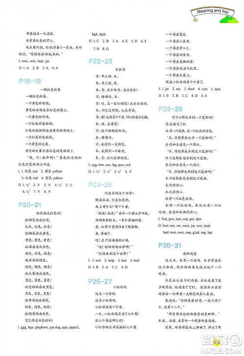 浙江教育出版社2021小学英语语音同步阅读三年级下册参考答案