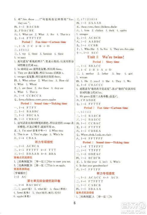 江苏人民出版社2021实验班提优训练三年级英语下册YL译林版答案