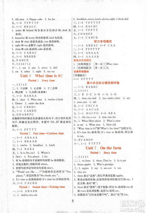 江苏人民出版社2021实验班提优训练三年级英语下册YL译林版答案