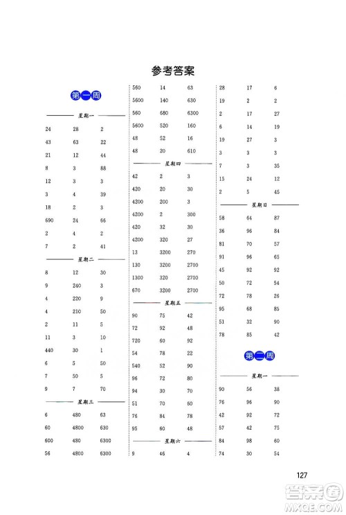 东南大学出版社2021名师点拨分级培优速算能手数学四年级下册参考答案