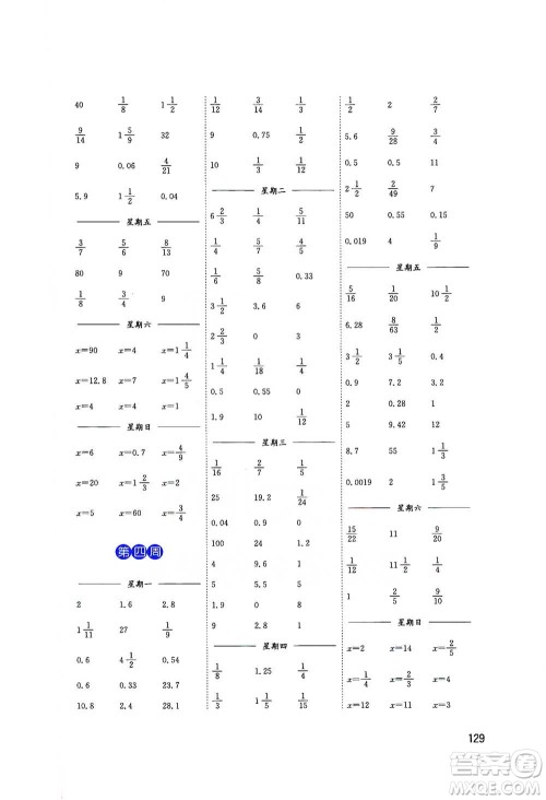 东南大学出版社2021名师点拨分级培优速算能手数学六年级下册参考答案