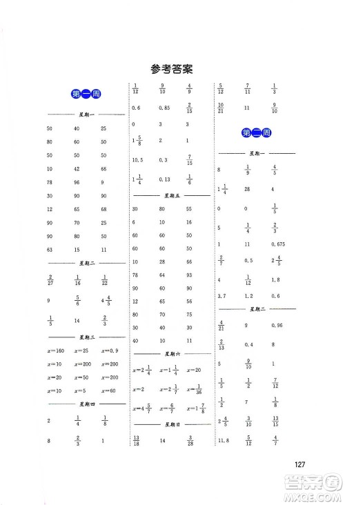 东南大学出版社2021名师点拨分级培优速算能手数学六年级下册参考答案