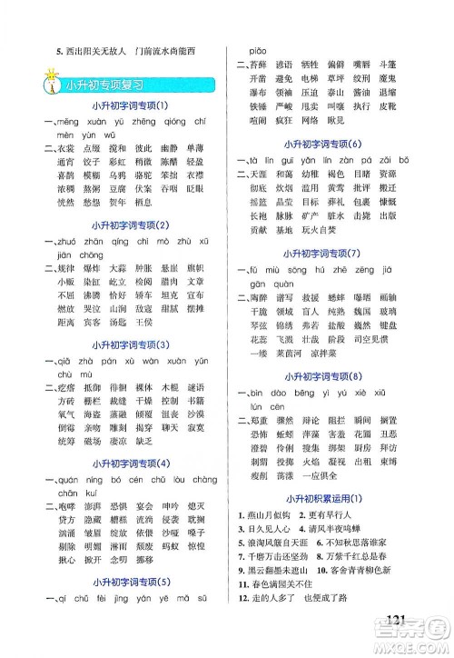 辽宁教育出版社2021小学学霸天天默写六年级下册语文人教版参考答案