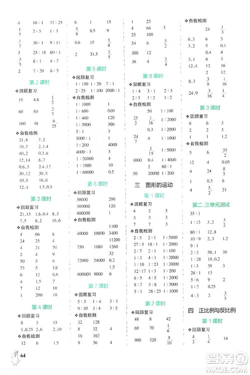 辽宁教育出版社2021小学学霸口算六年级下册数学北师版参考答案