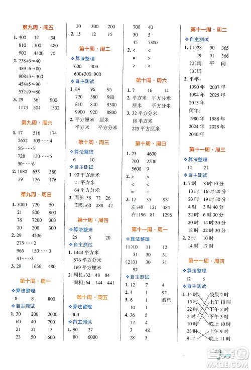 辽宁教育出版社2021小学学霸天天计算三年级下册数学人教版参考答案 辽宁教育出版社2021小学学霸天天计算三年级下册数学人教版参考答案