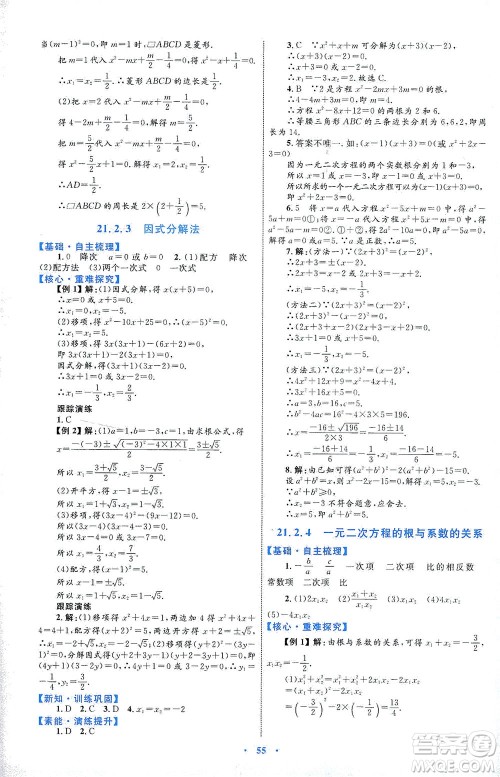 内蒙古教育出版社2021学习目标与检测九年级数学全一册人教版答案