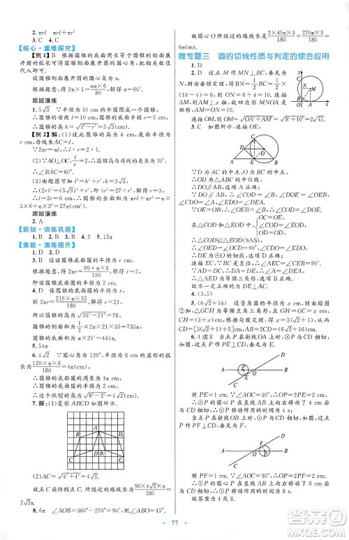 内蒙古教育出版社2021学习目标与检测九年级数学全一册人教版答案