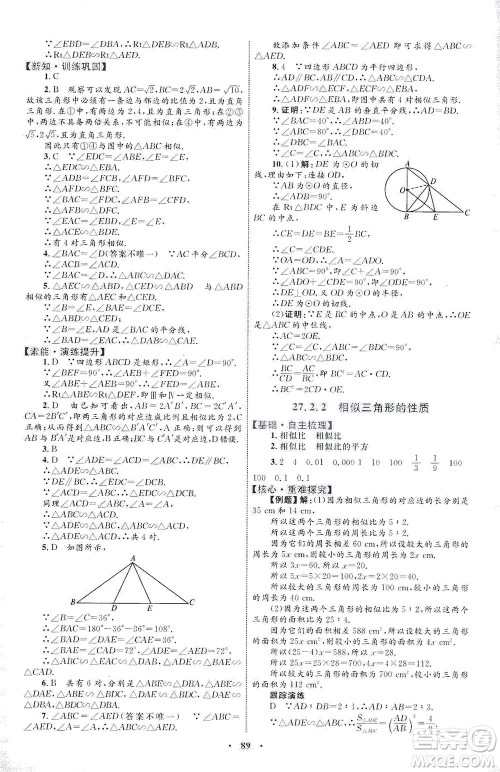 内蒙古教育出版社2021学习目标与检测九年级数学全一册人教版答案