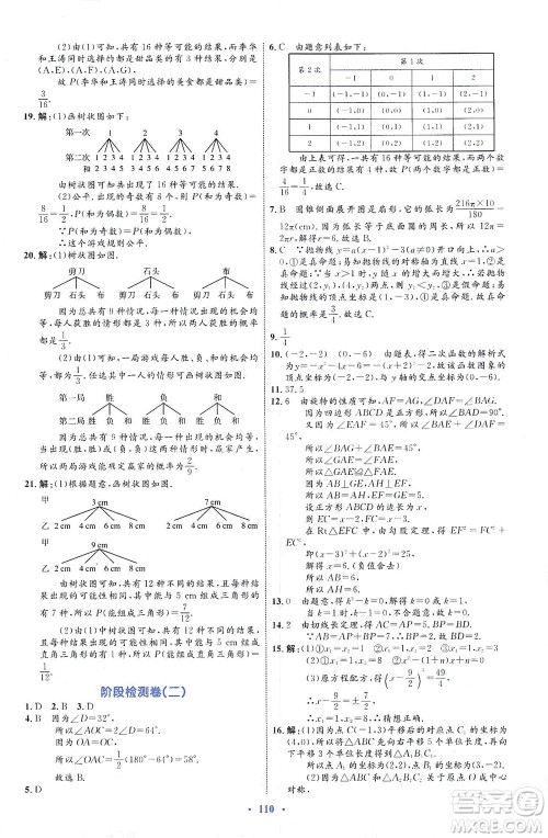 内蒙古教育出版社2021学习目标与检测九年级数学全一册人教版答案