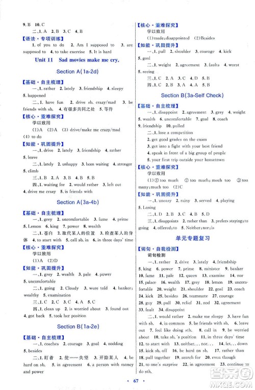 内蒙古教育出版社2021学习目标与检测九年级英语全一册人教版答案