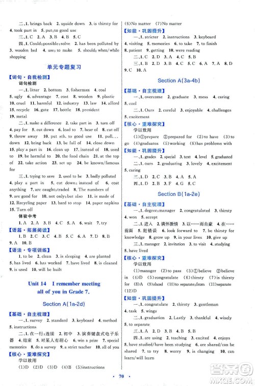 内蒙古教育出版社2021学习目标与检测九年级英语全一册人教版答案