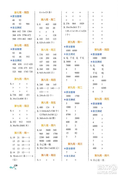 辽宁教育出版社2021小学学霸天天计算三年级下册数学北师版参考答案