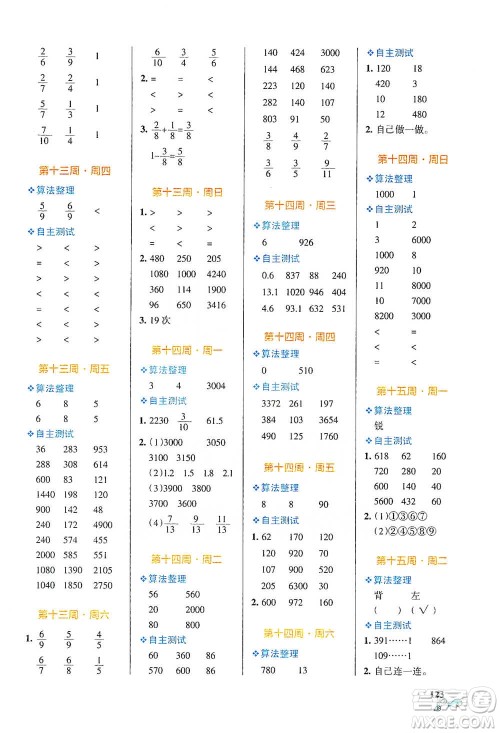 辽宁教育出版社2021小学学霸天天计算三年级下册数学北师版参考答案