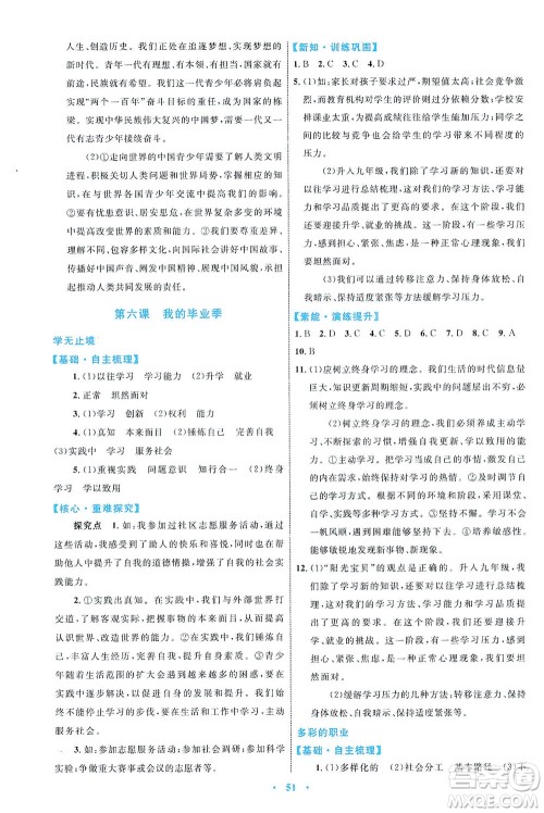 内蒙古教育出版社2021学习目标与检测九年级道德与法治下册人教版答案