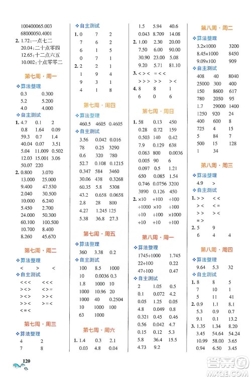 辽宁教育出版社2021小学学霸天天计算四年级下册数学人教版参考答案