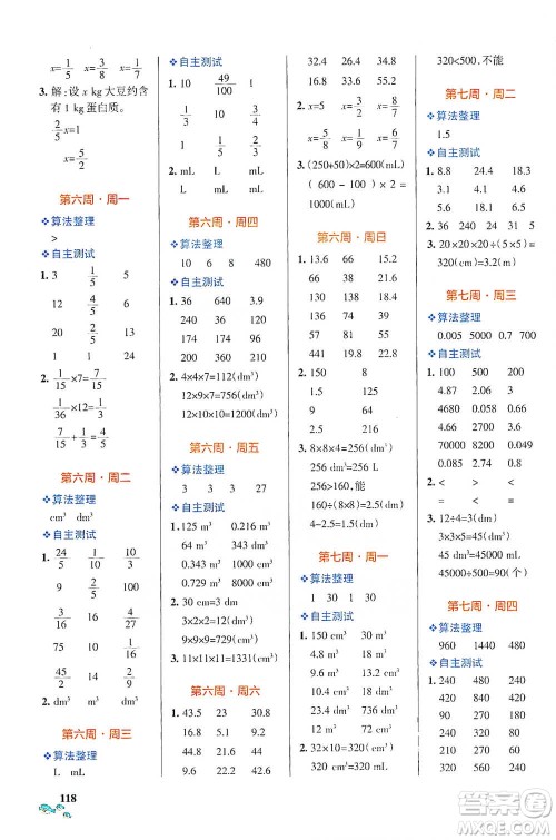 辽宁教育出版社2021小学学霸天天计算五年级下册数学北师版参考答案