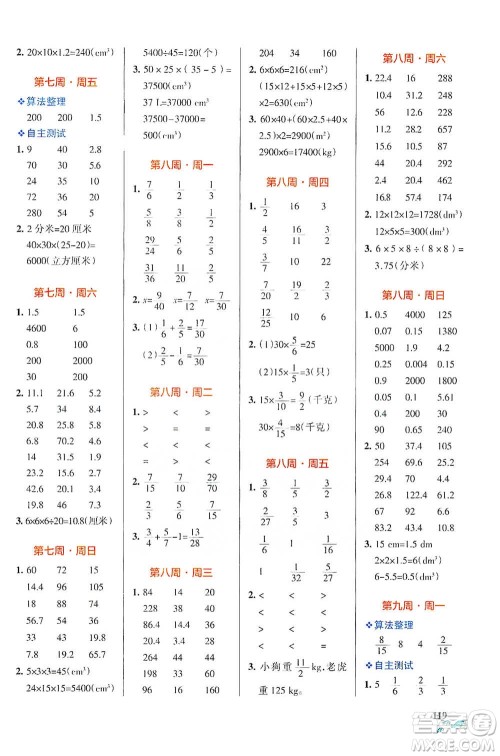 辽宁教育出版社2021小学学霸天天计算五年级下册数学北师版参考答案