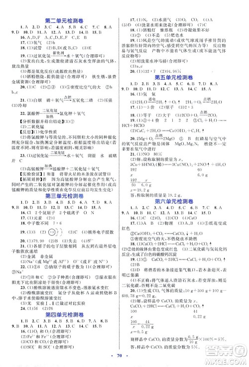 内蒙古教育出版社2021学习目标与检测九年级化学全一册人教版答案