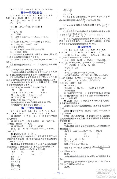 内蒙古教育出版社2021学习目标与检测九年级化学全一册人教版答案
