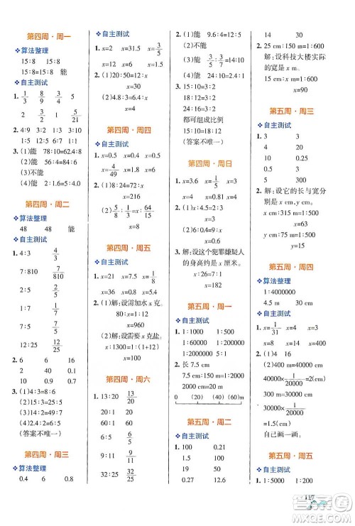 辽宁教育出版社2021小学学霸天天计算六年级下册数学北师版参考答案