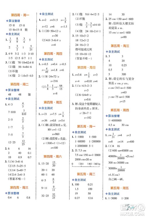 辽宁教育出版社2021小学学霸天天计算六年级下册数学北师版参考答案