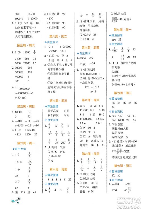 辽宁教育出版社2021小学学霸天天计算六年级下册数学北师版参考答案