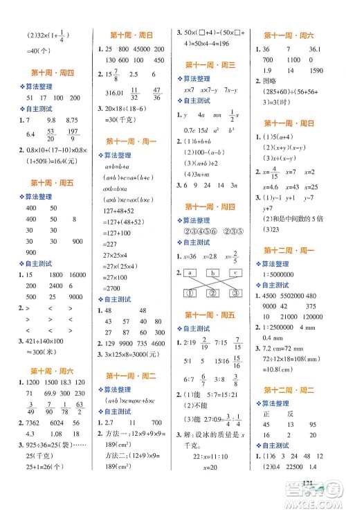 辽宁教育出版社2021小学学霸天天计算六年级下册数学北师版参考答案