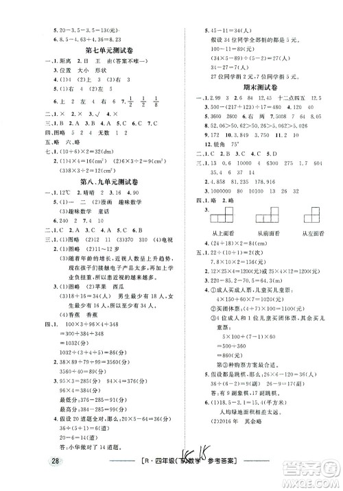 上海大学出版社2021非常1+1一课一练四年级数学下册人教版答案