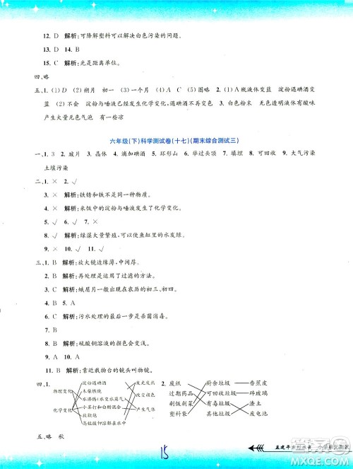 浙江工商大学出版社2021孟建平系列丛书小学单元测试科学六年级下J教科版答案