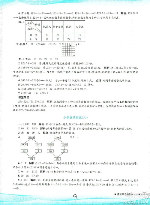 浙江工商大学出版社2021孟建平系列丛书小学滚动测试数学三年级下R人教版答案