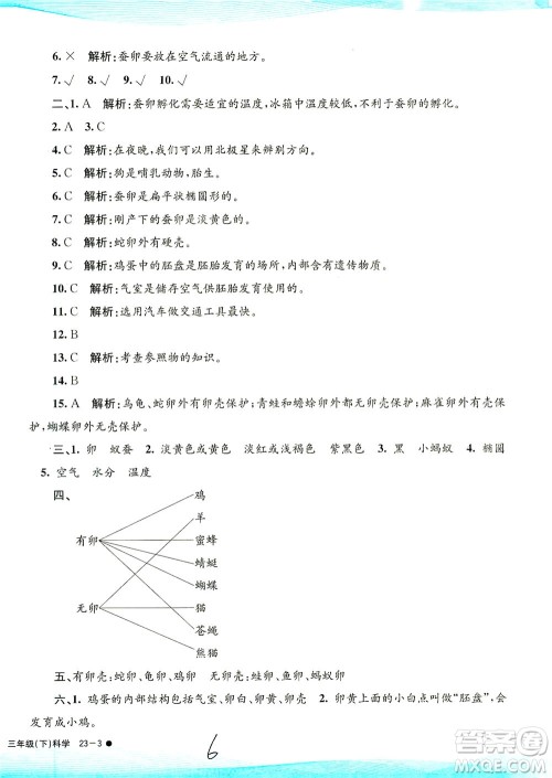 浙江工商大学出版社2021孟建平系列丛书小学滚动测试科学三年级下J教科版答案