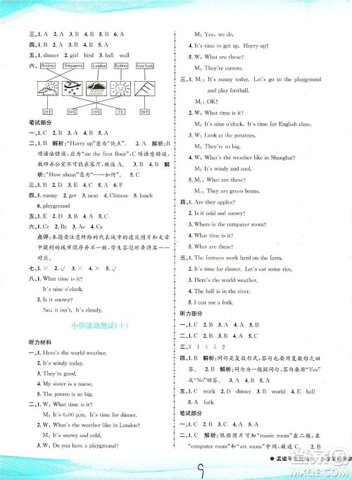 浙江工商大学出版社2021孟建平系列丛书小学滚动测试英语四年级下R人教版答案