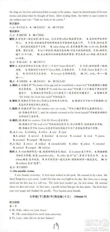 浙江工商大学出版社2021孟建平系列丛书初中单元测试英语七年级下W外研版答案 浙江工商大学出版社2021孟建平系列丛书初中单元测试英语七年级下W外研版答案