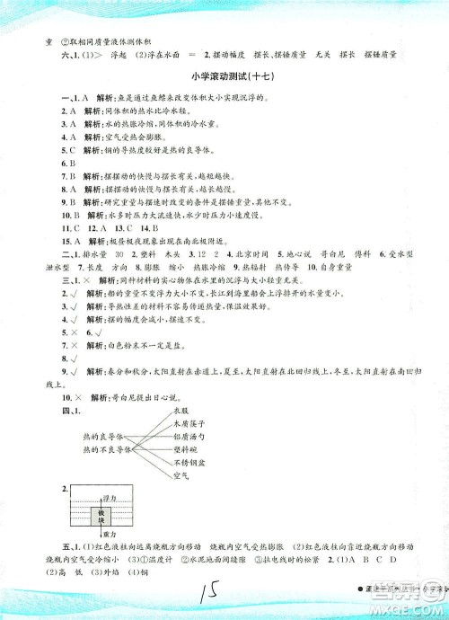 浙江工商大学出版社2021孟建平系列丛书小学滚动测试科学五年级下J教科版答案