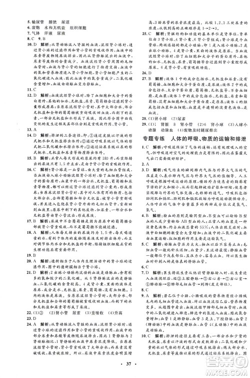 吉林教育出版社2021非常1+1完全题练七年级生物下册人教版答案