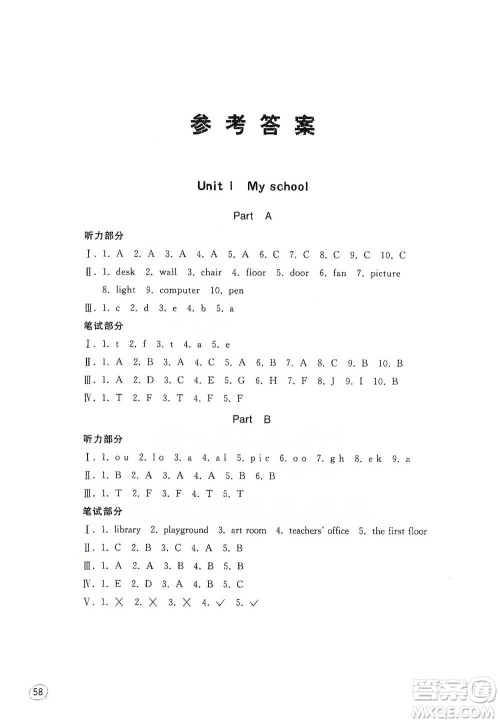 山东人民出版社2021小学英语同步学习四年级下册参考答案 山东人民出版社2021小学英语同步学习四年级下册参考答案