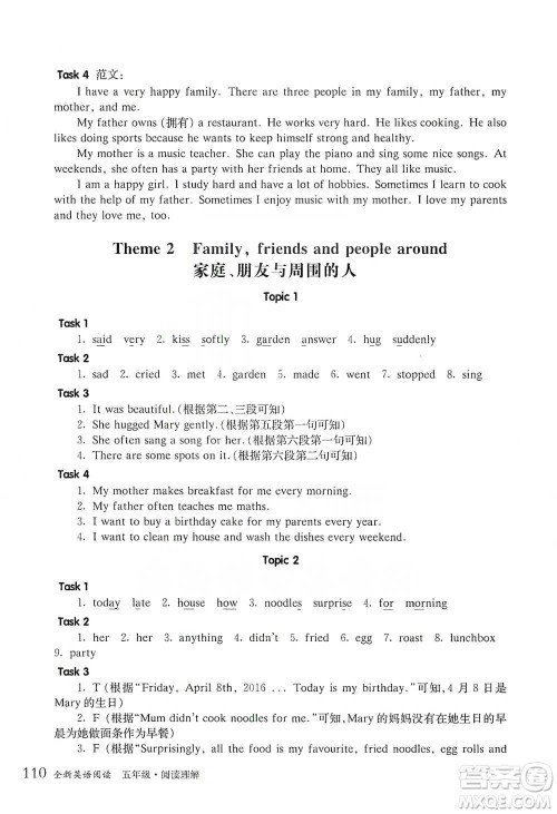 华东师范大学出版社2021全新英语阅读五年级阅读理解参考答案 华东师范大学出版社2021全新英语阅读五年级阅读理解参考答案