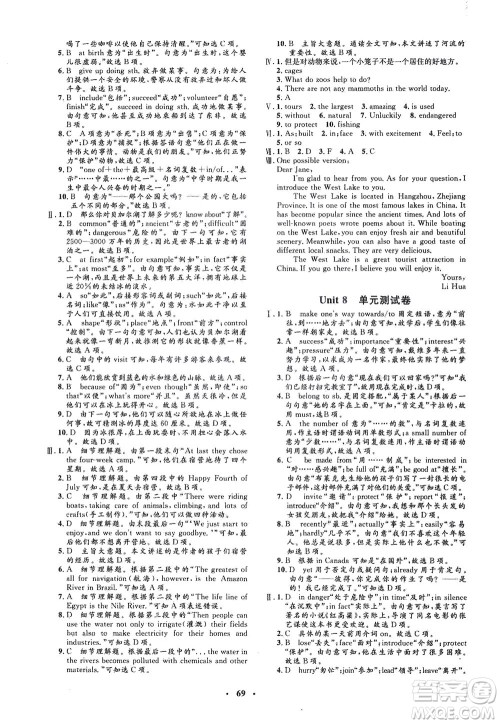 吉林教育出版社2021非常1+1完全题练八年级英语下册人教版答案
