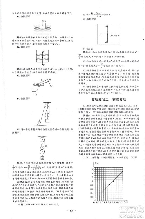 上海大学出版社2021非常1+1完全题练八年级物理下册人教版答案