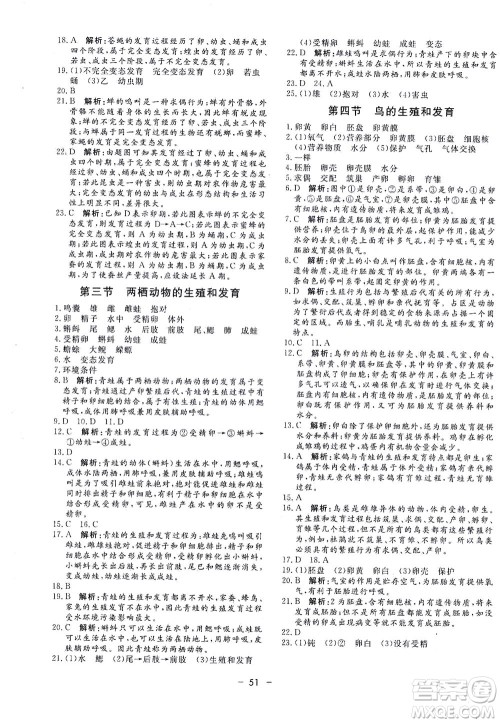 吉林教育出版社2021非常1+1完全题练八年级生物全一册人教版答案