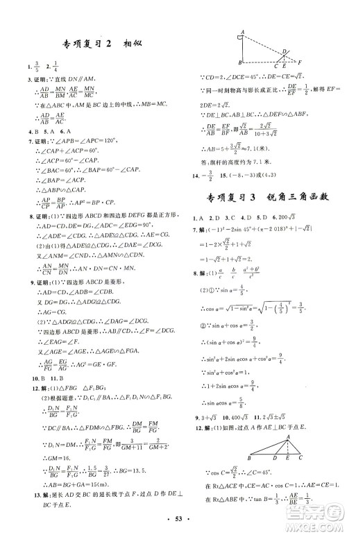 上海大学出版社2021非常1+1完全题练九年级数学下册人教版答案