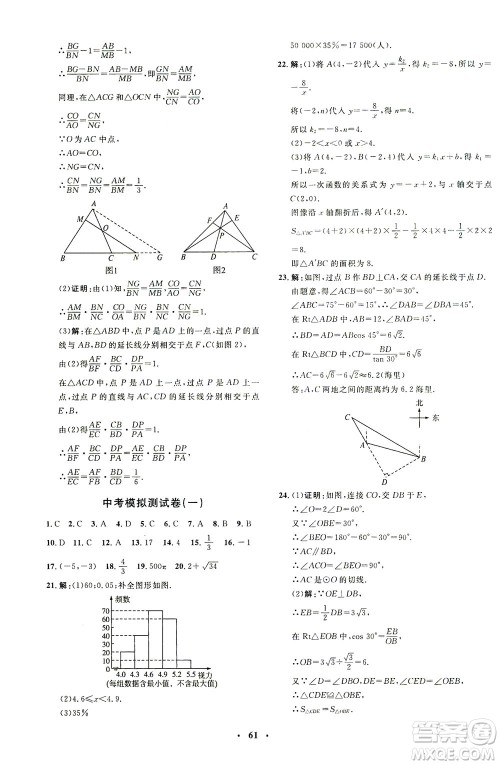 上海大学出版社2021非常1+1完全题练九年级数学下册人教版答案