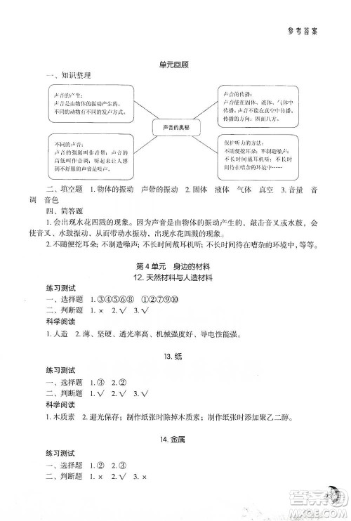 江苏凤凰教育出版社2021小学科学实验册三年级下册参考答案