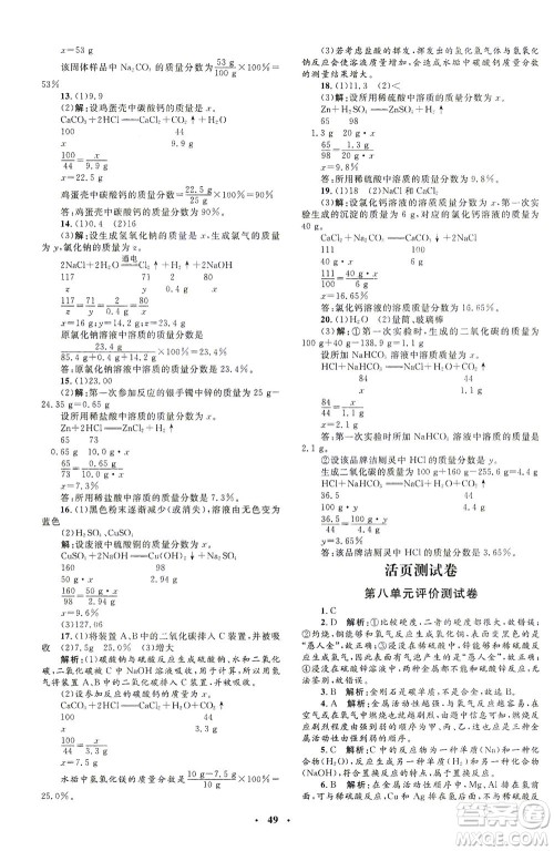 上海大学出版社2021非常1+1完全题练九年级化学下册人教版答案