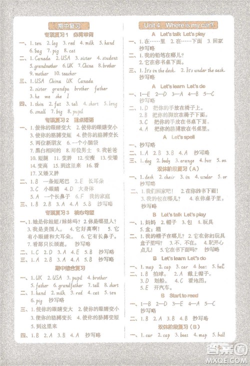 江西教育出版社2021阳光同学默写小达人三年级英语下册人教版参考答案 江西教育出版社2021阳光同学默写小达人三年级英语下册人教版参考答案