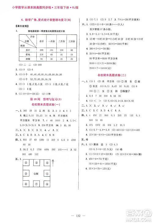江苏凤凰美术出版社2021超能学典小学数学从课本到奥数同步练三年级下册人教版参考答案 江苏凤凰美术出版社2021超能学典小学数学从课本到奥数同步练三年级下册人教版参考答案